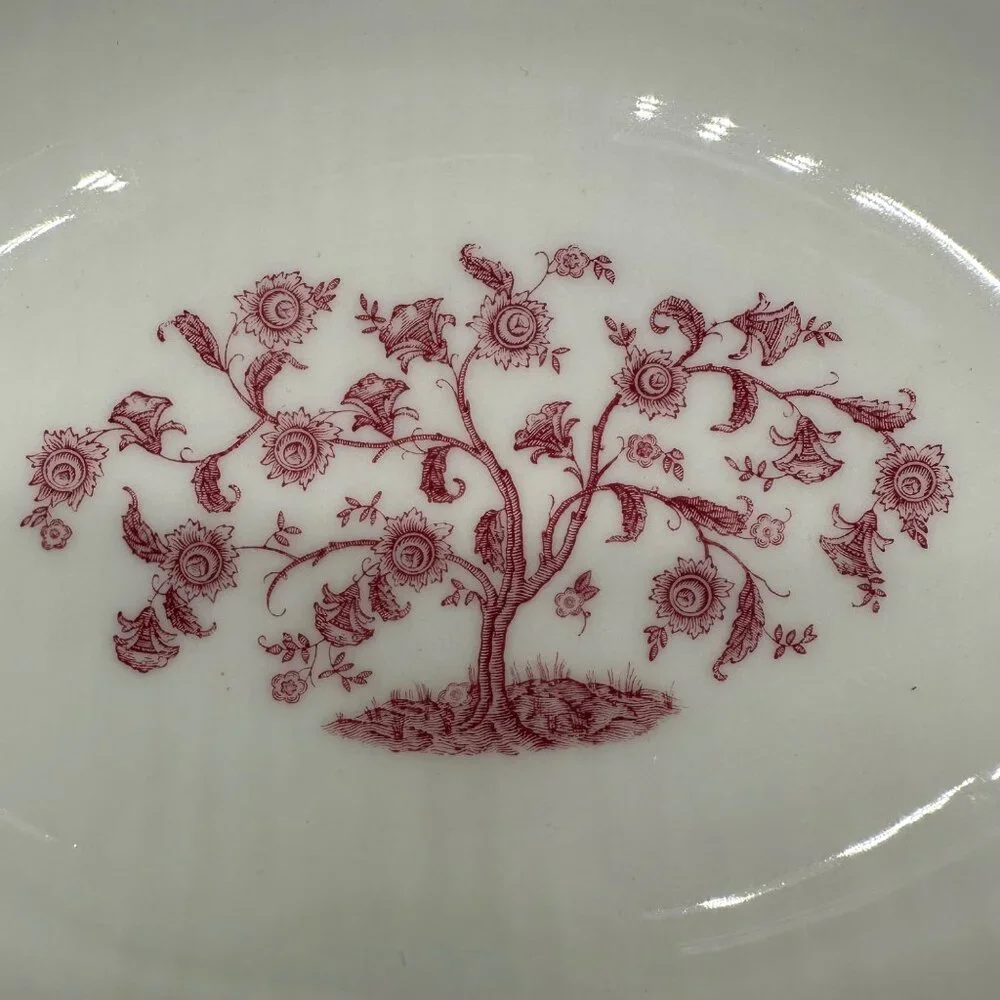 Vintage Oval Vegetable Serving Bowl Theodore Haviland Cambridge Crimson Tree 50s - Picture 5 of 9